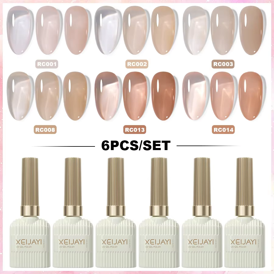 Set of 6 nail polish bottles in neutral shades