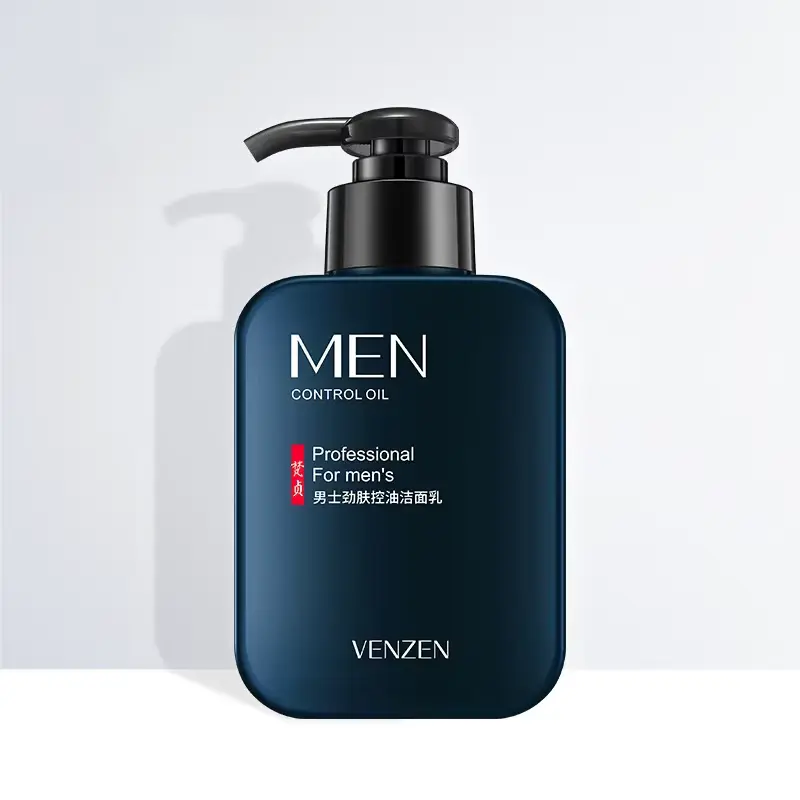 Venzen Men Control Oil - Professional skincare for men in a dark blue pump bottle.